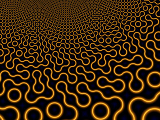 Yellow lines crawl across the screen like snakes