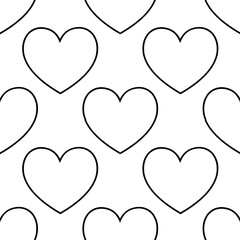 Basic Black Hearts on White Background, Valentine's Day seamless pattern with hearts, PNG Format.