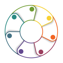 Template for infographics, colorfull pie chart from lines for 7 positions 
