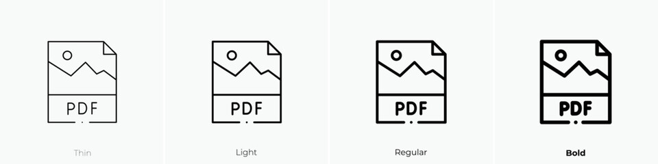 pdf icon. Thin, Light Regular And Bold style design isolated on white background