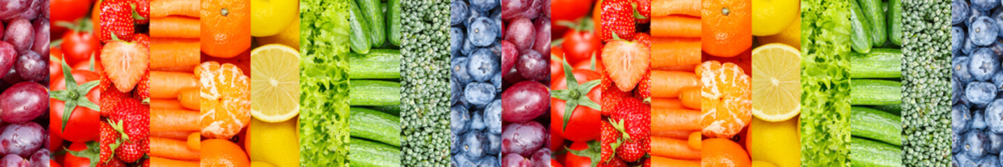 Fruits and vegetables background collection of fresh many fruit lettuce banner with berries