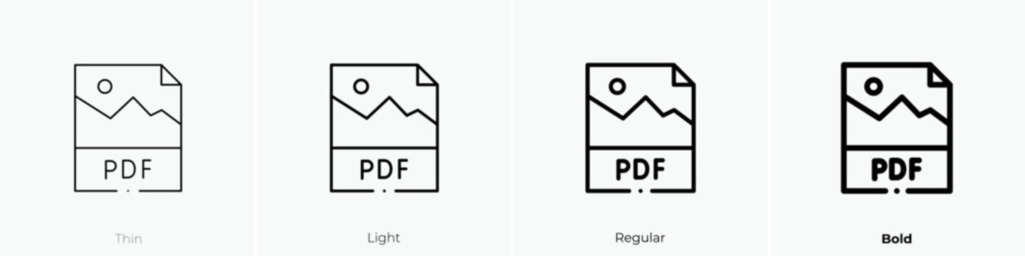 pdf icon. Thin, Light Regular And Bold style design isolated on white background
