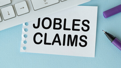 Jobles Claim form on blue background, Financial concept