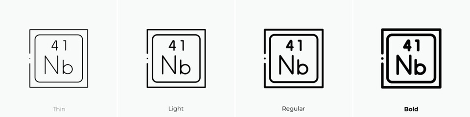 niobium icon. Thin, Light Regular And Bold style design isolated on white background