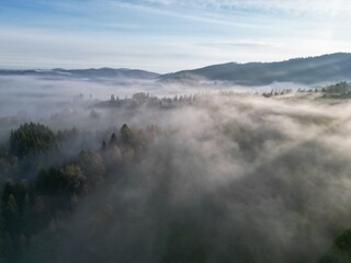 Beskid Żywiecki - foggy sunrise in the mountains