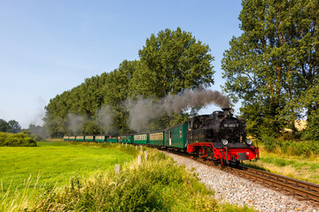 Rasender Roland steam train locomotive railway in Serams, Germany - 563347180