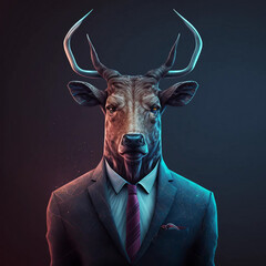 Artificial Intelligence-generated portrait of a deer in a business suit