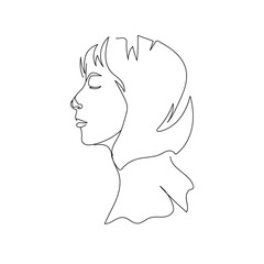 women side face one line art design vector illustration 