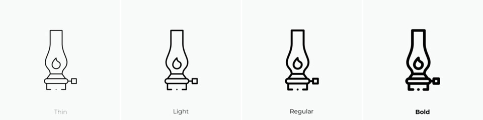 kerosene lamp icon. Thin, Light Regular And Bold style design isolated on white background