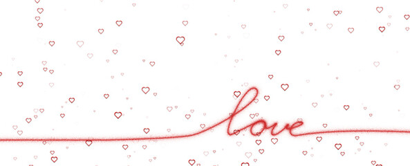 Word love handwritten in one stroke with hearts on clean white background. Illustration.