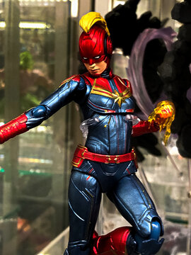 Osaka,Japan - Apr 21,2019 : Statue of Captain Marvel from famous Marvel comic. 