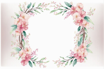 Sakura Pastel Watercolor Border Frame Floral Flower Arrangement Rectangle Isolated White Background Generative AI Technolgy
