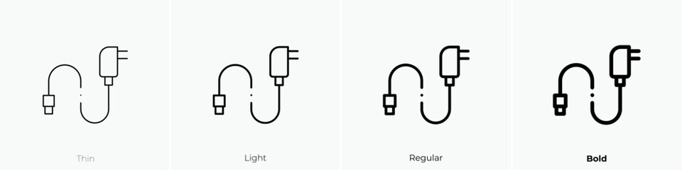 charger icon. Thin, Light Regular And Bold style design isolated on white background