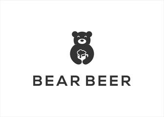 Bear logo with Beer glass icon logo design template