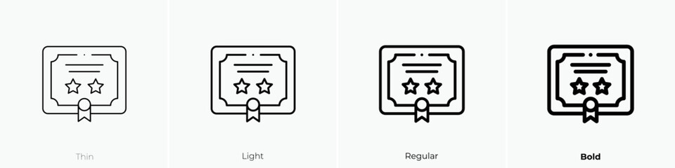 certificate icon. Thin, Light Regular And Bold style design isolated on white background