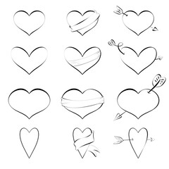 collection set of hand drawn scribble hearts isolated on white background