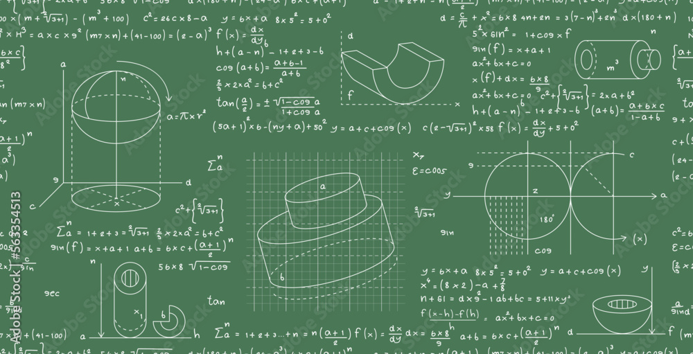 Wall mural mathematical formula pattern to find area of circle and cylinder on chalkboard.