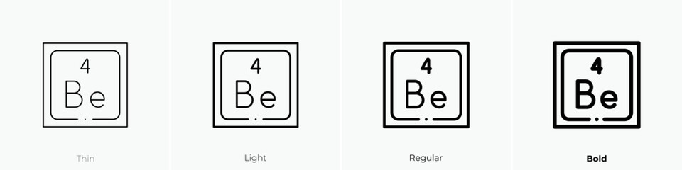 beryllium icon. Thin, Light Regular And Bold style design isolated on white background