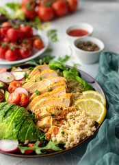 Chicken and couscous with greens