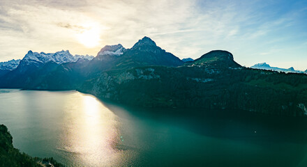 Fototapeta na wymiar Aerial view of Lake of the Four Cantons, Morschach, Switzerland