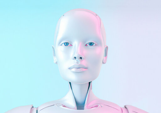 3d rendered Ai, artificial intelligence, pretty female robot, cyborg looking ahead, Generative Ai