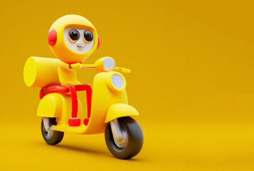 3d render yellow delivery boy motorbike background, Generative Ai