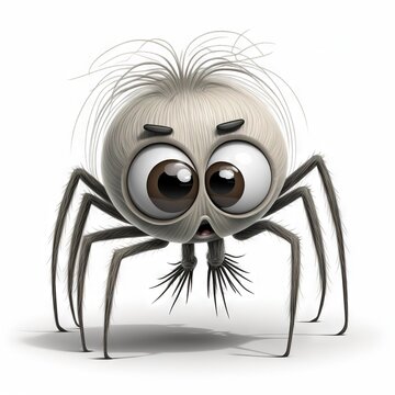  a cartoon spider with big eyes and a creepy look on its face, with a white background, is looking at the camera with a creepy look on its eyes, with a wide,. Generative AI