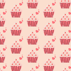 seamless pattern with cupcakes. Vector illustration. happy valentines day