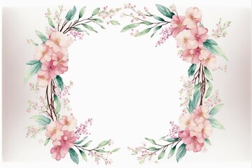 Sakura Watercolor Pastel Floral Wreath Border Frame Wedding Invitation Birthday Celebration Spring Summer Flower Isolated White Background Generative AI Technology