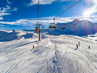 Fototapeta na wymiar Ski slopes and mountains, Melchsee-Frutt mountain resort village, Switzerland