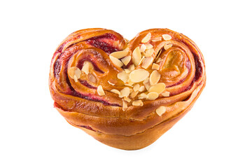 Heart-shaped bun isolated on white background.