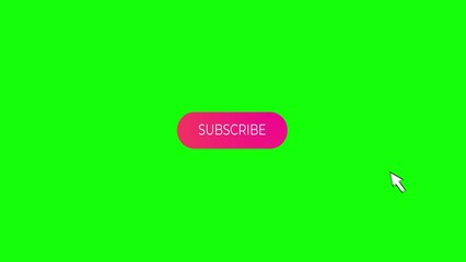 Click on the subscribe button on a green background 4k. Abstract 3d render background. Cursor hand oval button.