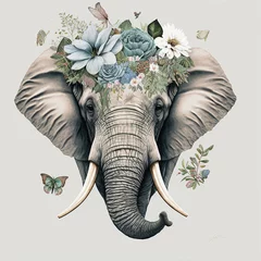 Foto op Aluminium elephant with flowers color art © valentina
