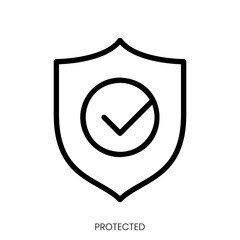 protected icon. Line Art Style Design Isolated On White Background