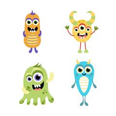 Monsters set. Cute jolly colorful monsters. Flat, cartoon, vector