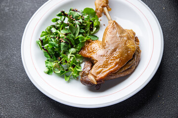 duck confit leg meat second course meal food snack on the table copy space food background rustic top view