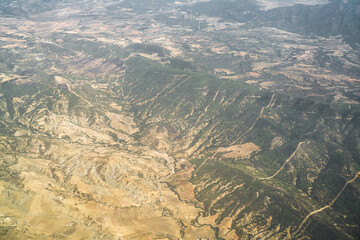 Fototapeta na wymiar Aerial view of Tunisia during the flight Monastir to Lyon - some landscape- Tunisia