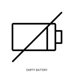 empty battery icon. Line Art Style Design Isolated On White Background