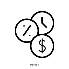 credit icon. Line Art Style Design Isolated On White Background