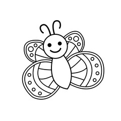 Cute butterfly. Coloring page. Black and white butterfly. Vector
