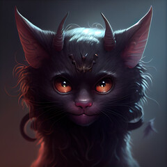 Generative AI: cute black cat with angry expression extremely furry