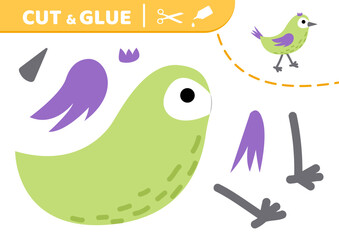 Cute bird. Cut and glue. Nestling. Applique. Paper game. Vector
