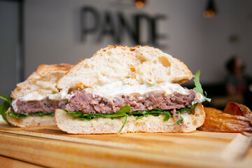 Authentic American burger with mayonnaise