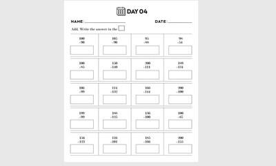 Add math worksheet for kids, Kindergarten printable activity, and homework pages