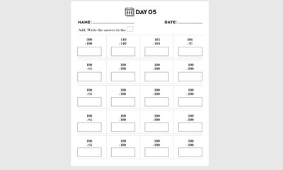 Add math worksheet for kids, Kindergarten printable activity, and homework pages