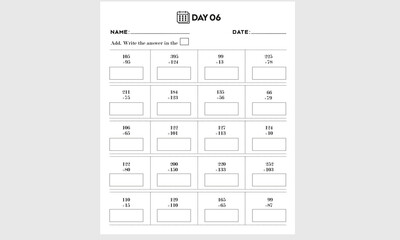 Add math worksheet for kids, Kindergarten printable activity, and homework pages