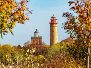 View to Cape Arkona lighthouse at Baltic Sea on Rugen Island, Germany