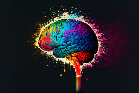 Illustration of a colorful brain dripping and exploding with color.