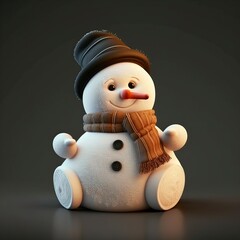 cute christmas snowman isolated on black background, ai generated