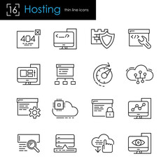Internet web site hosting and Server Data Center transfer icon set. Thin line stroke style.